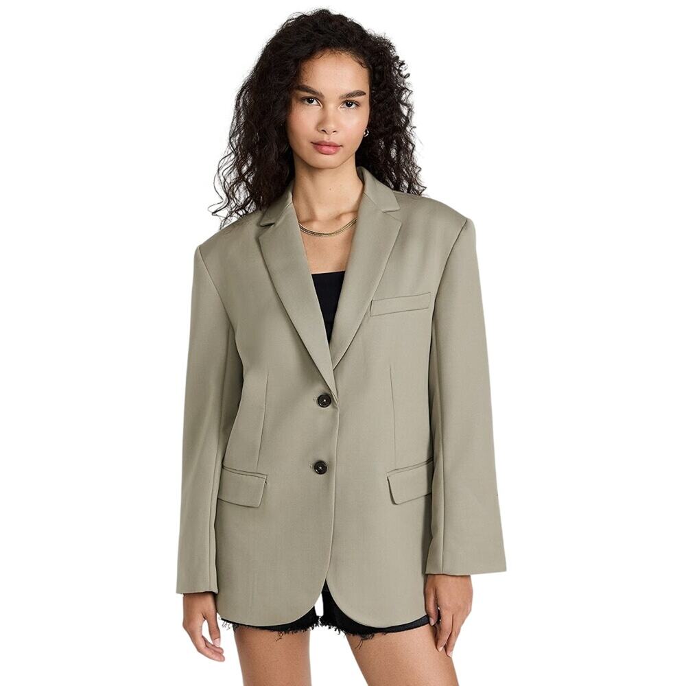 Anine Bing Women Green Wool Woven Quinn Classic Oversize Formal Blazer Size L
